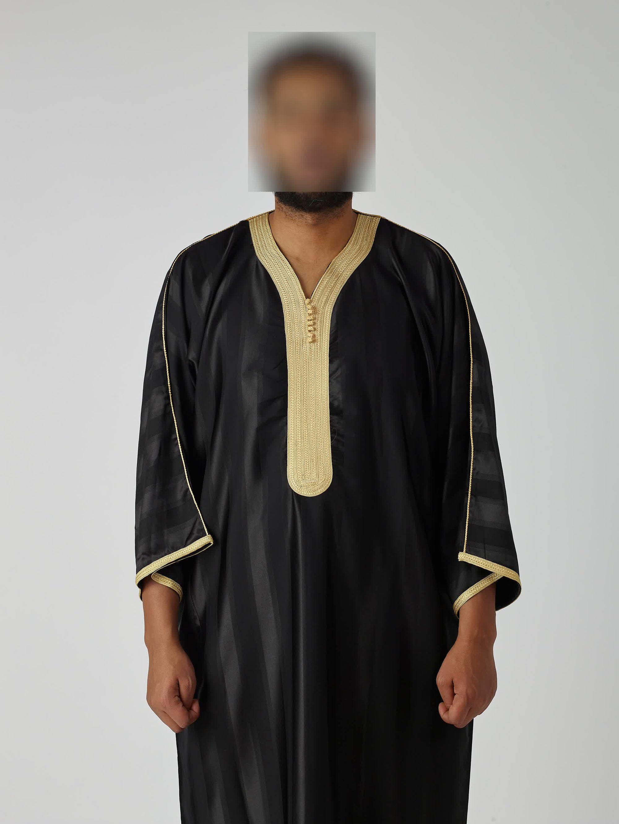 Jawhara Moroccan Gandoura - Black and Gold