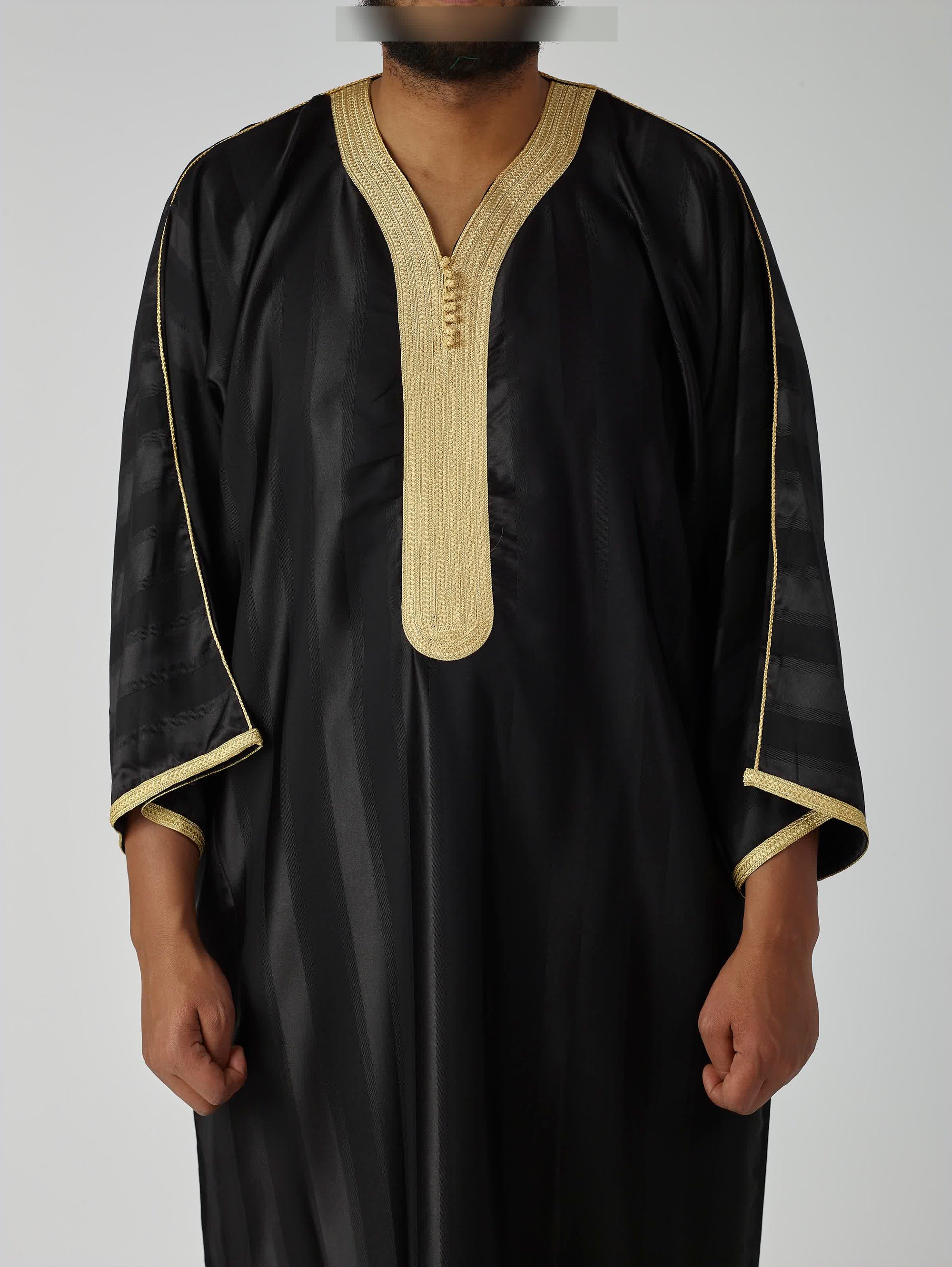 Jawhara Moroccan Gandoura - Black and Gold