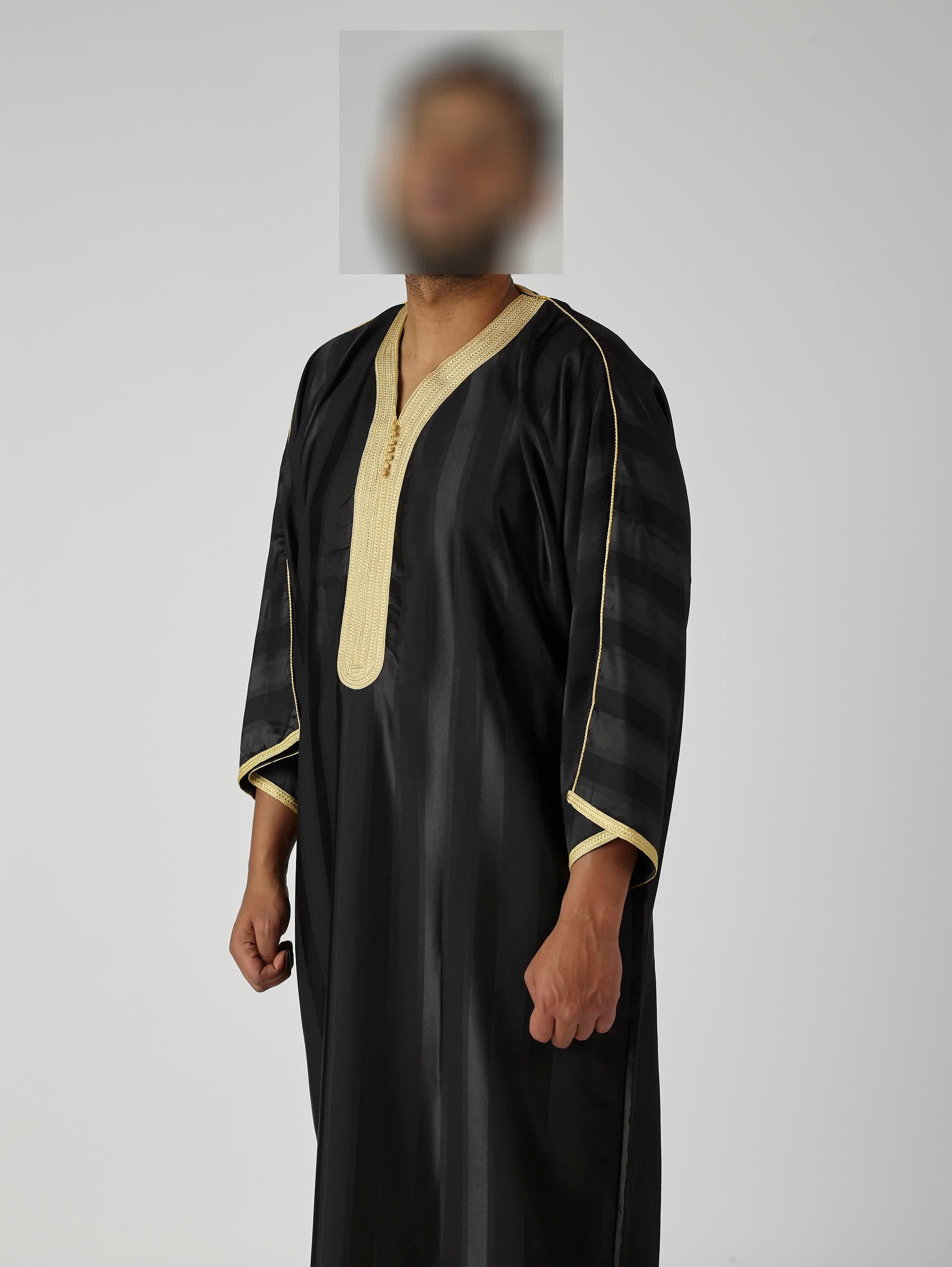Jawhara Moroccan Gandoura - Black and Gold