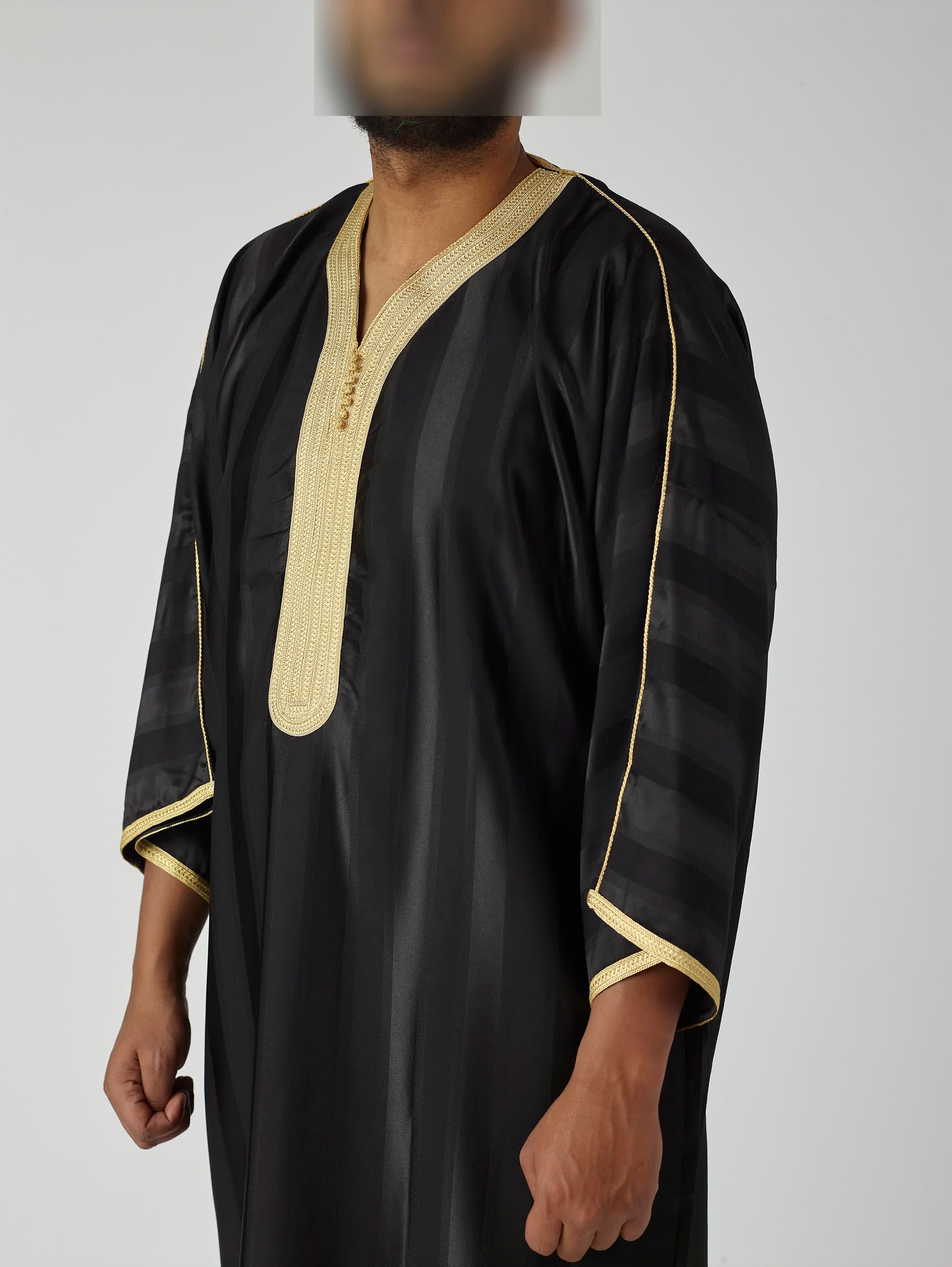 Jawhara Moroccan Gandoura - Black and Gold