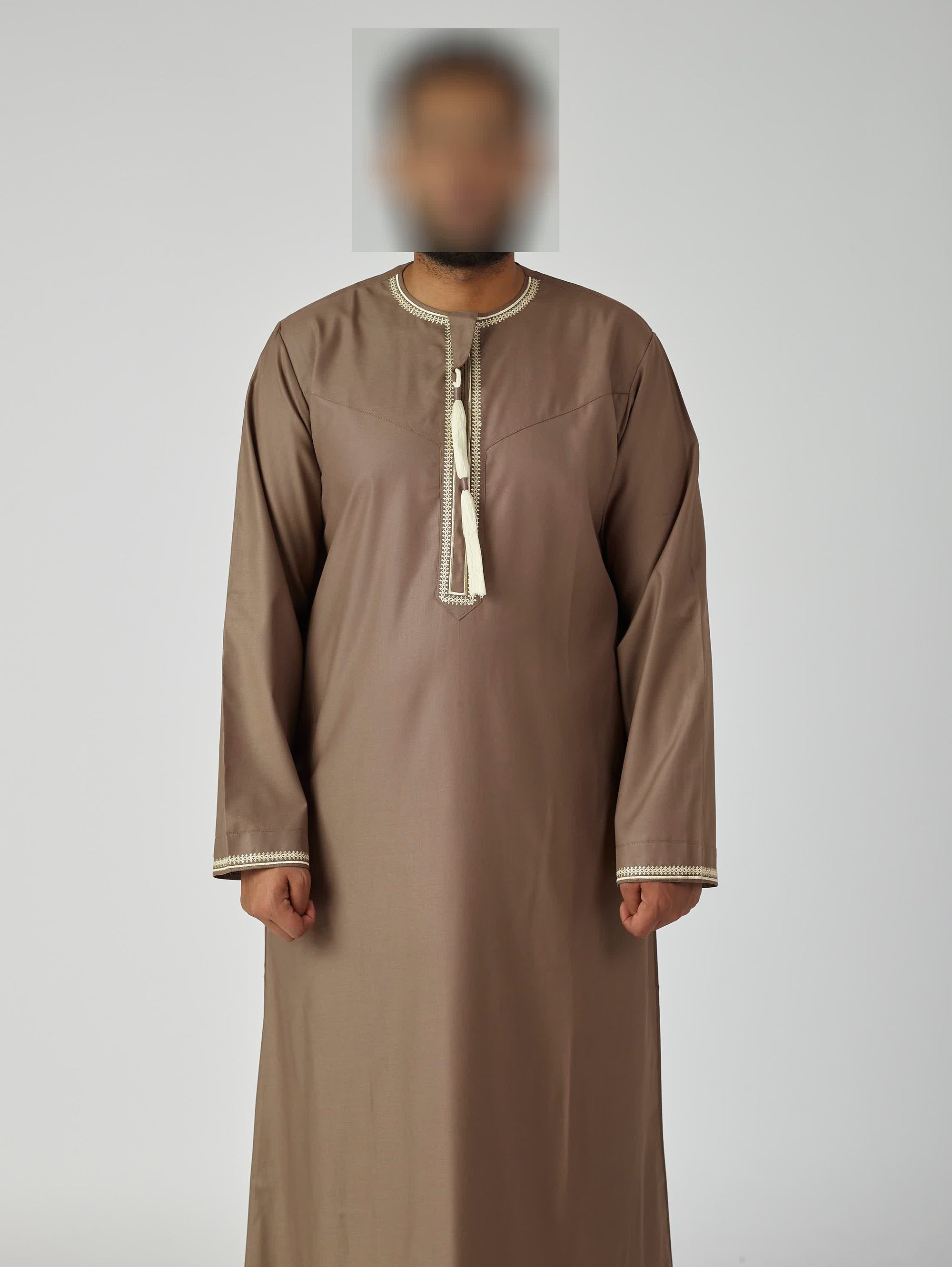 Embroidered Omani Thobe - Brown