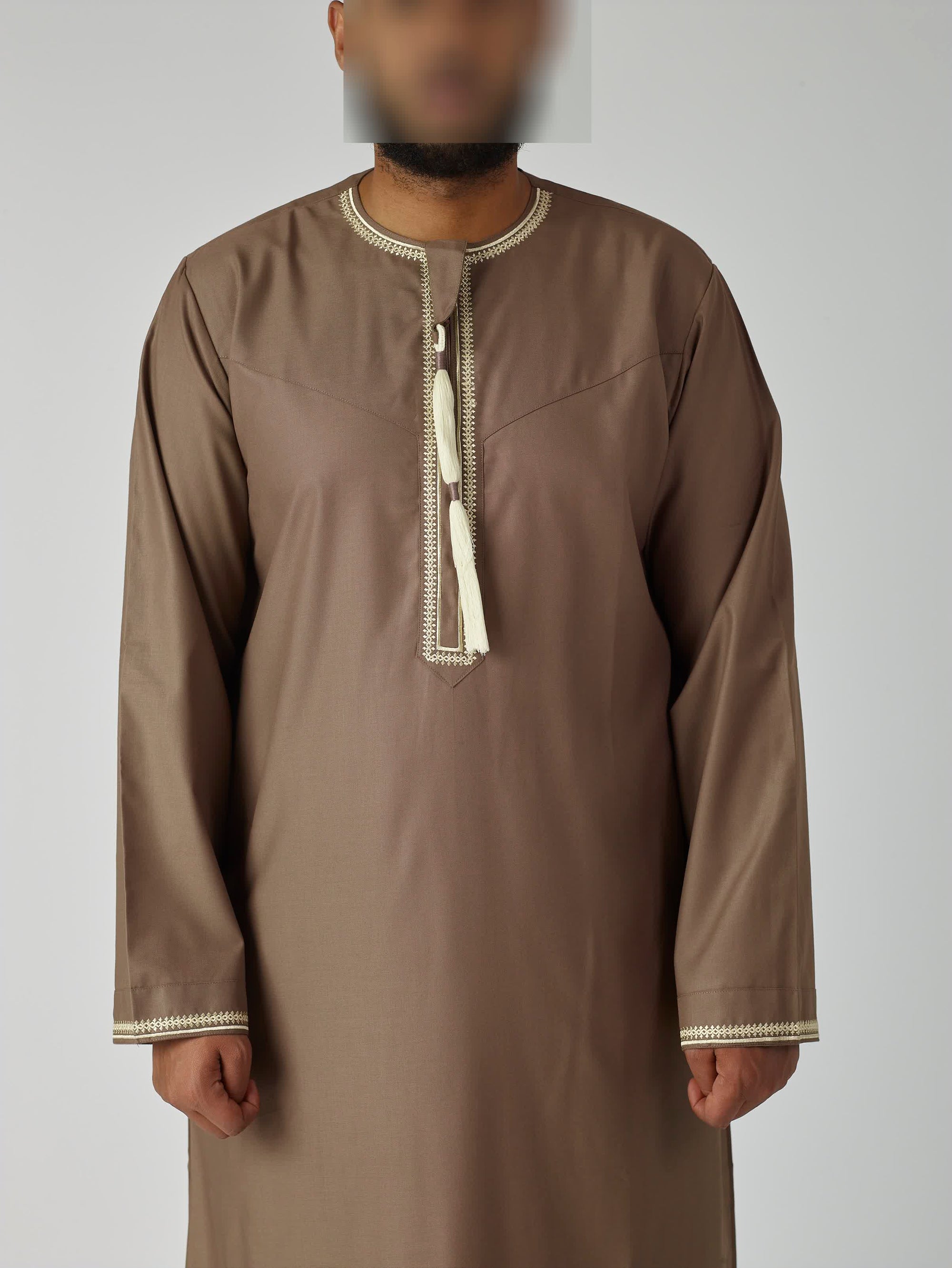 Embroidered Omani Thobe - Brown