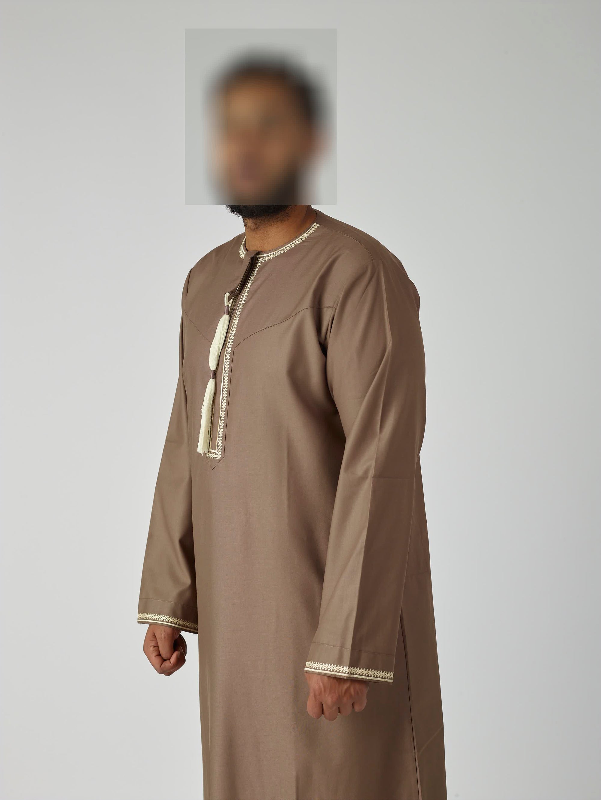 Embroidered Omani Thobe - Brown