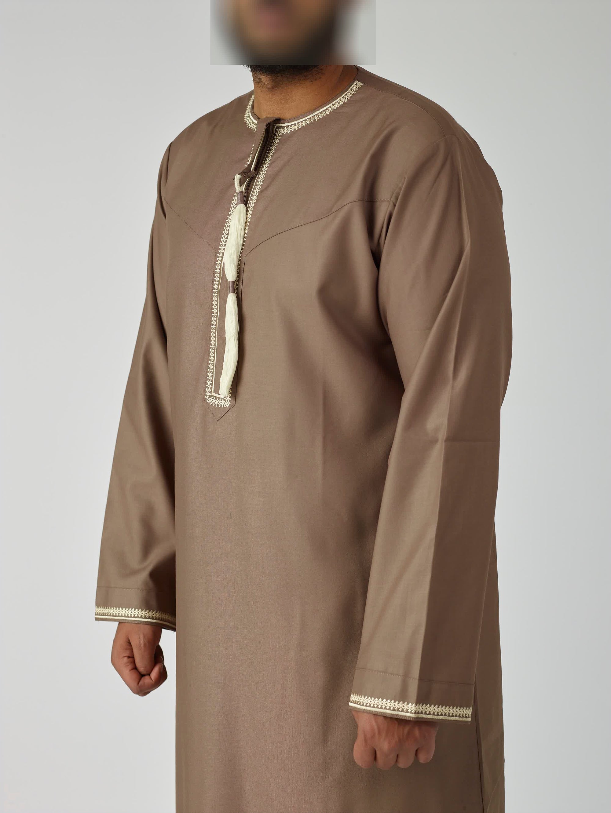 Embroidered Omani Thobe - Brown