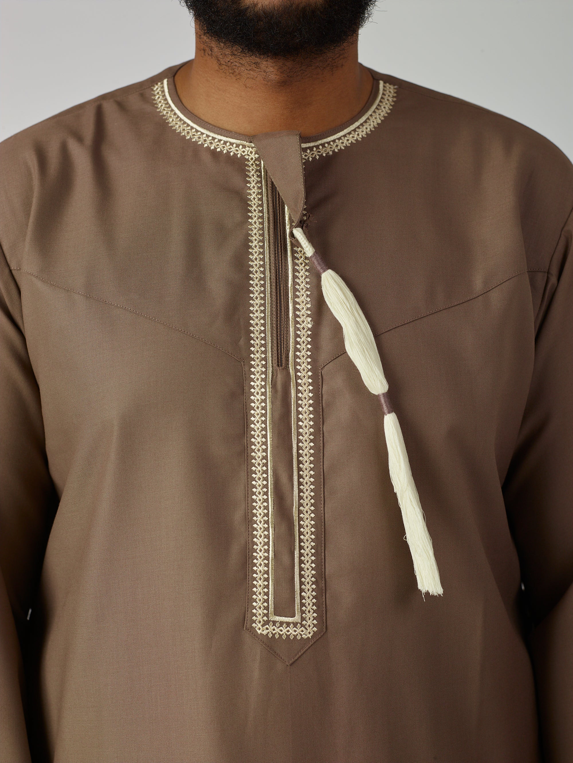 Embroidered Omani Thobe - Brown