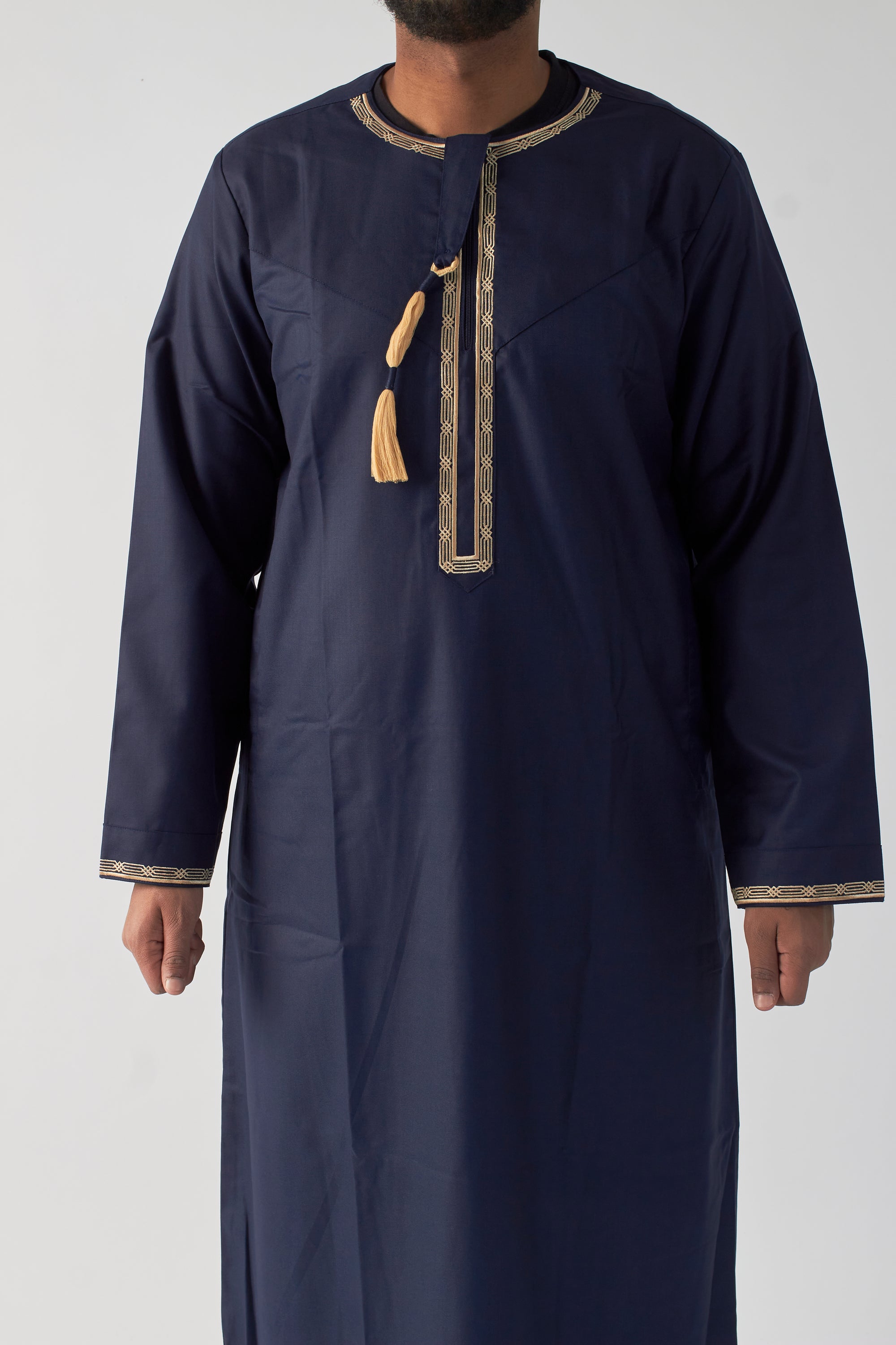 Embroidered Omani Thobe - Navy Blue