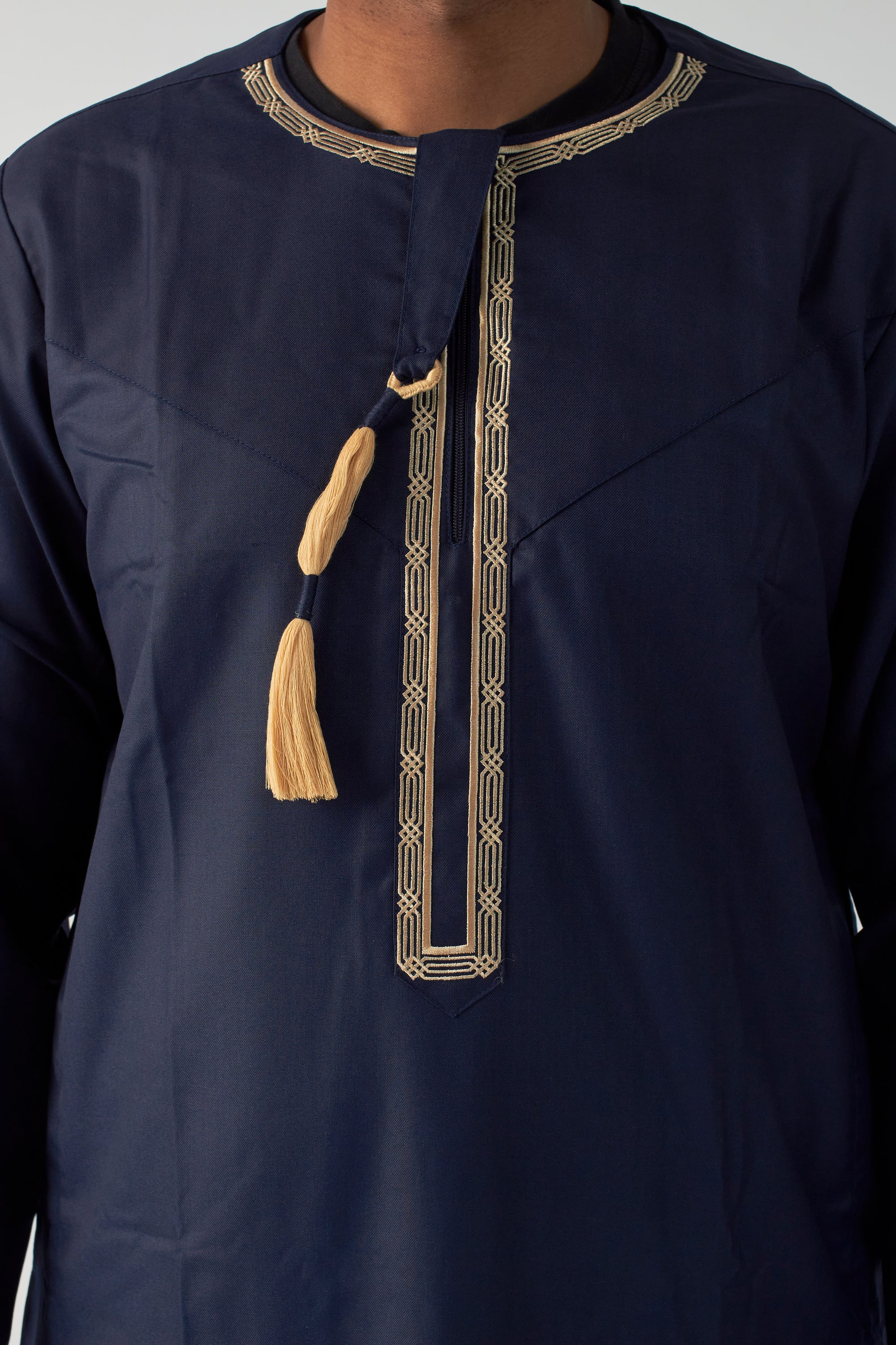 Embroidered Omani Thobe - Navy Blue