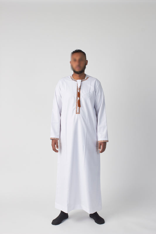 Embroidered Omani Thobe - White