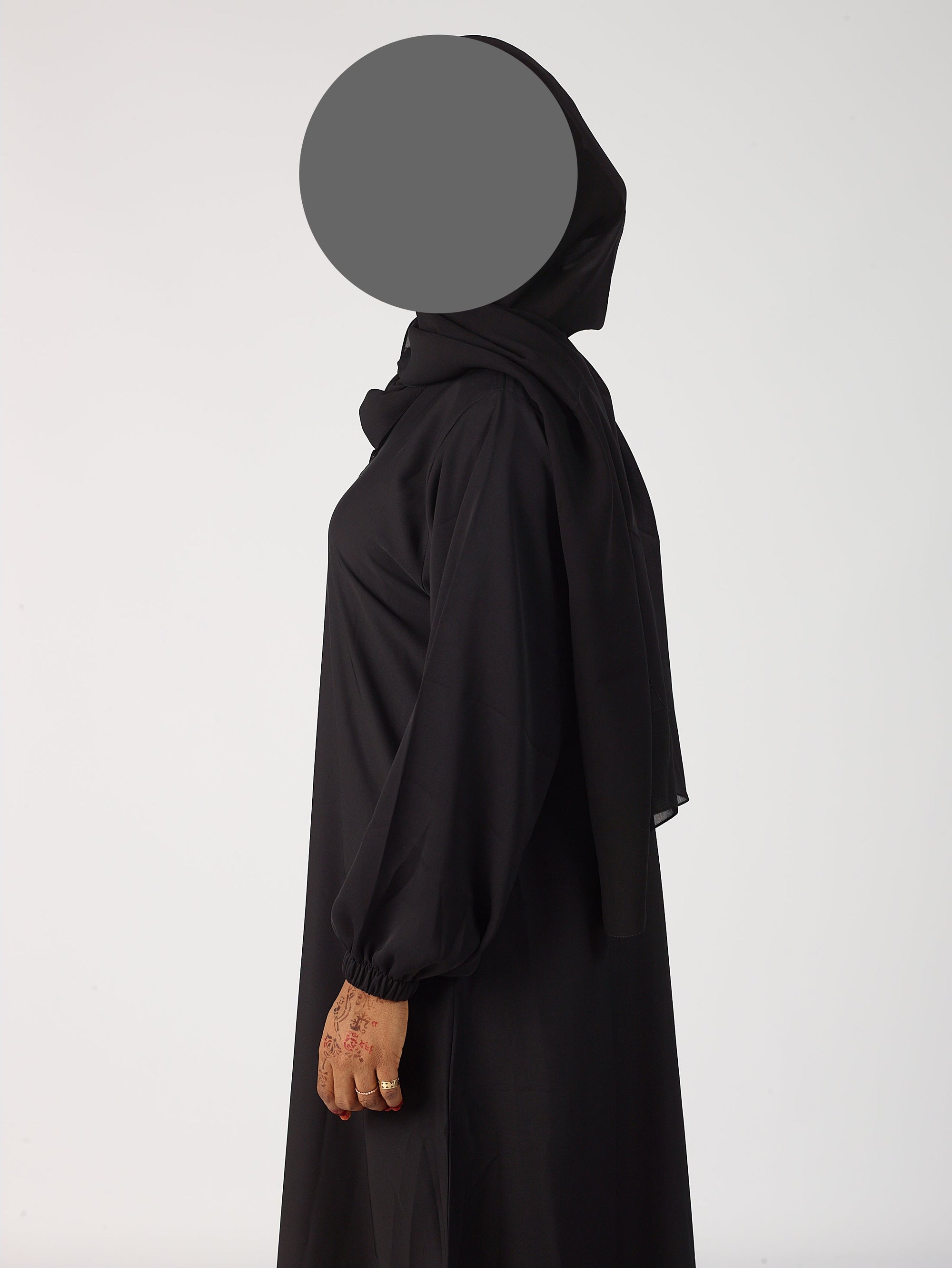 Premium plain black Open abaya - Cuff sleeve