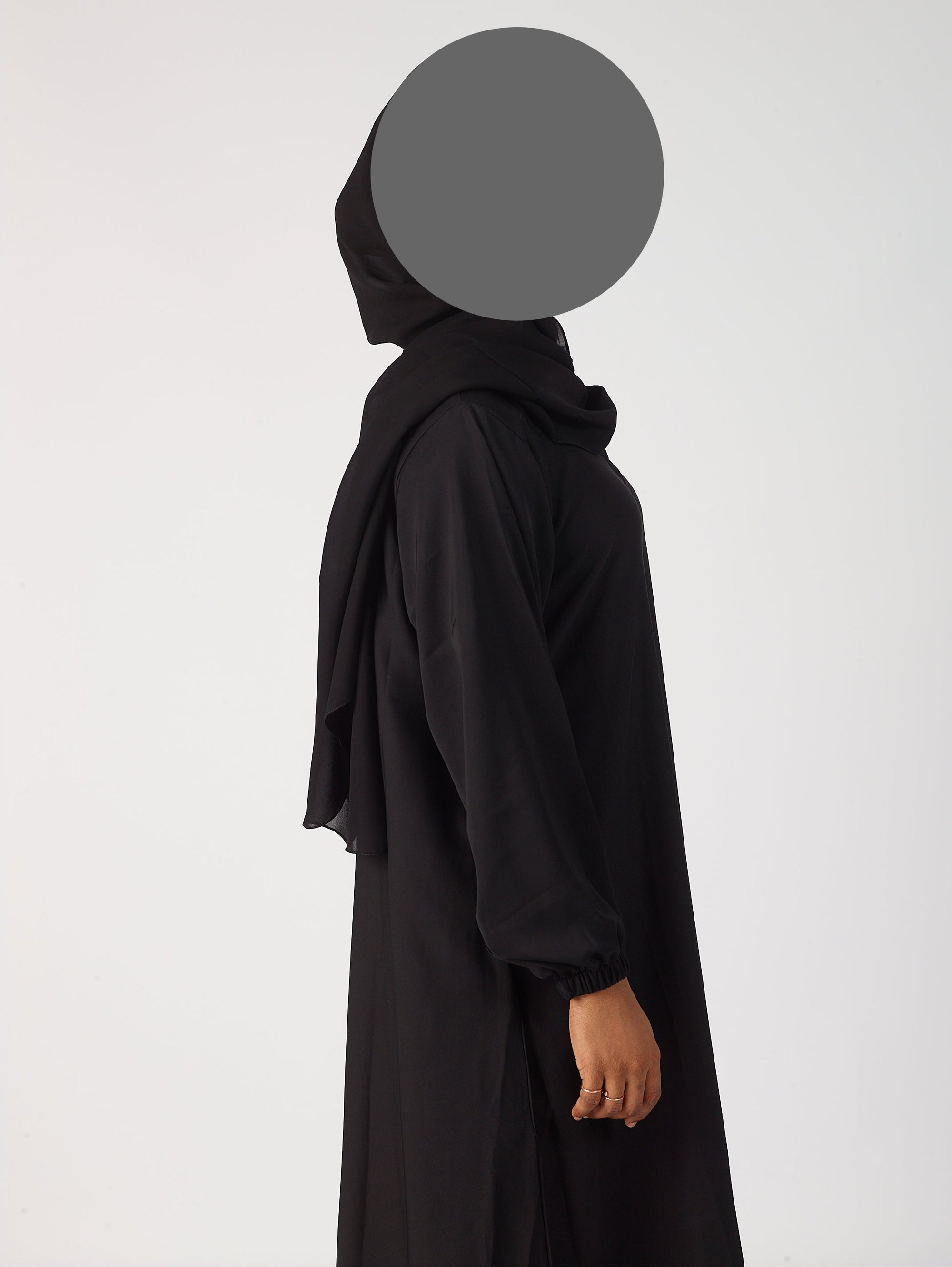 Premium plain black Open abaya - Cuff sleeve