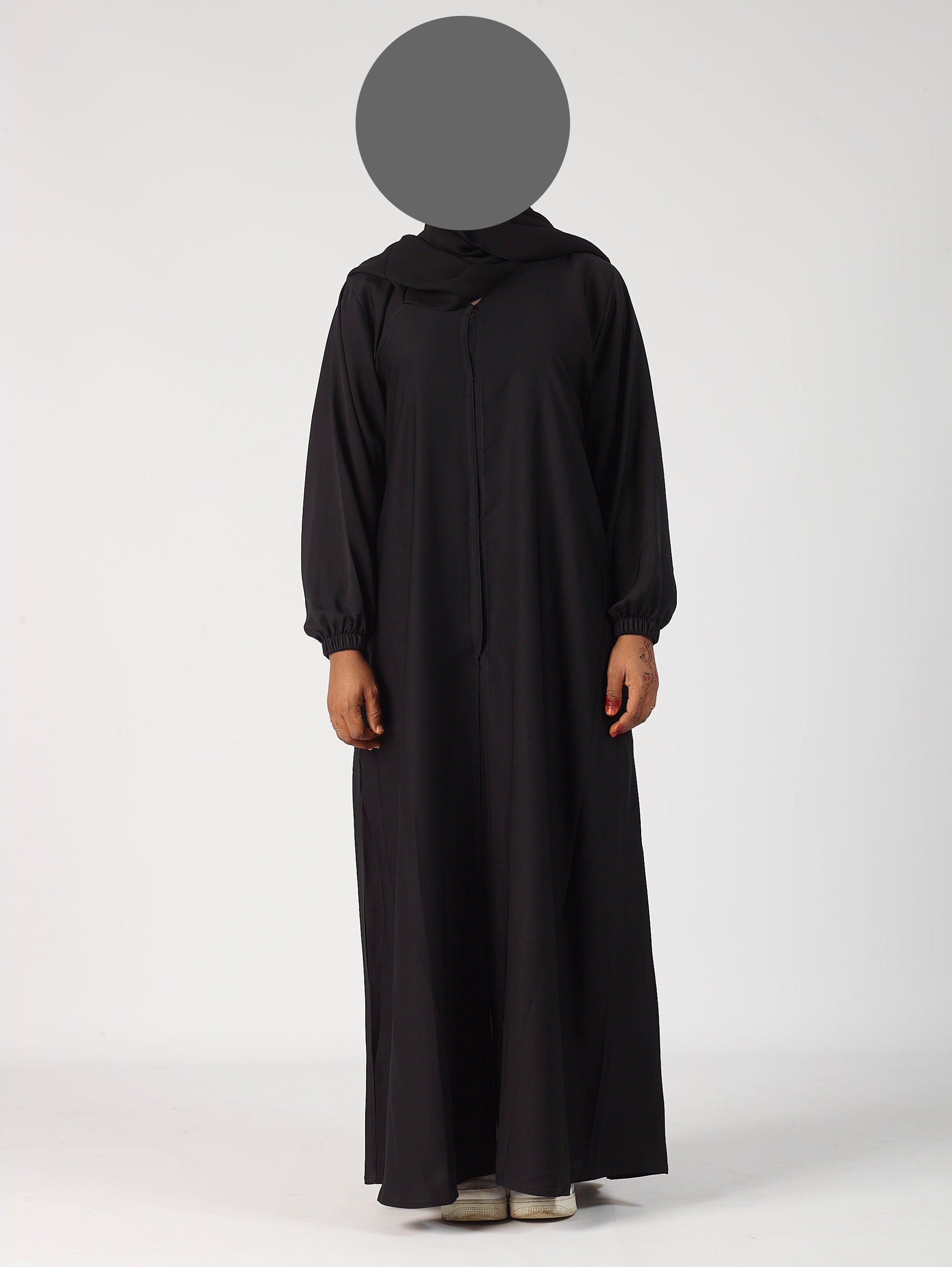 Premium plain black Open abaya - Cuff sleeve