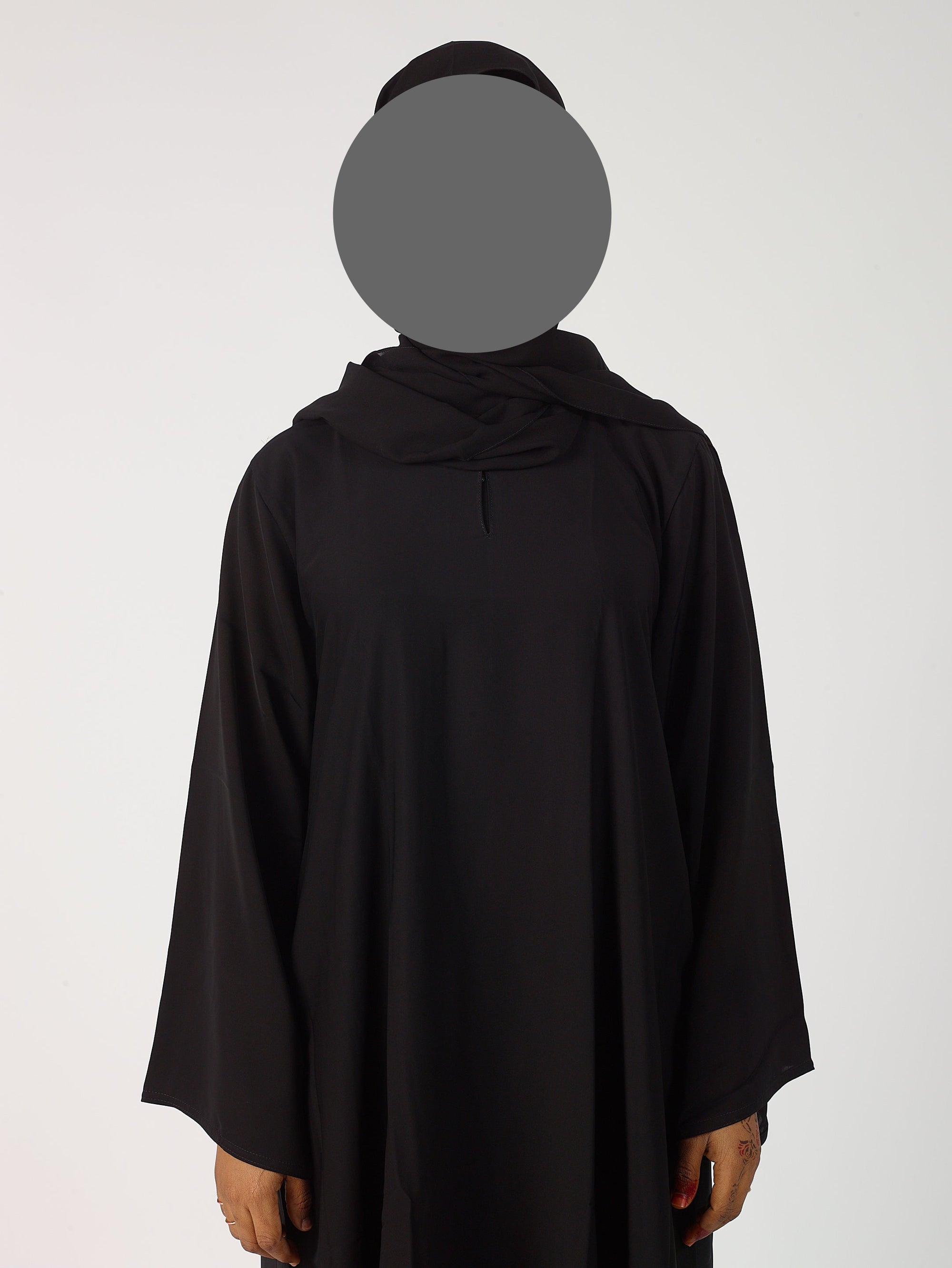 Premium plain black closed abaya - Wide sleeve