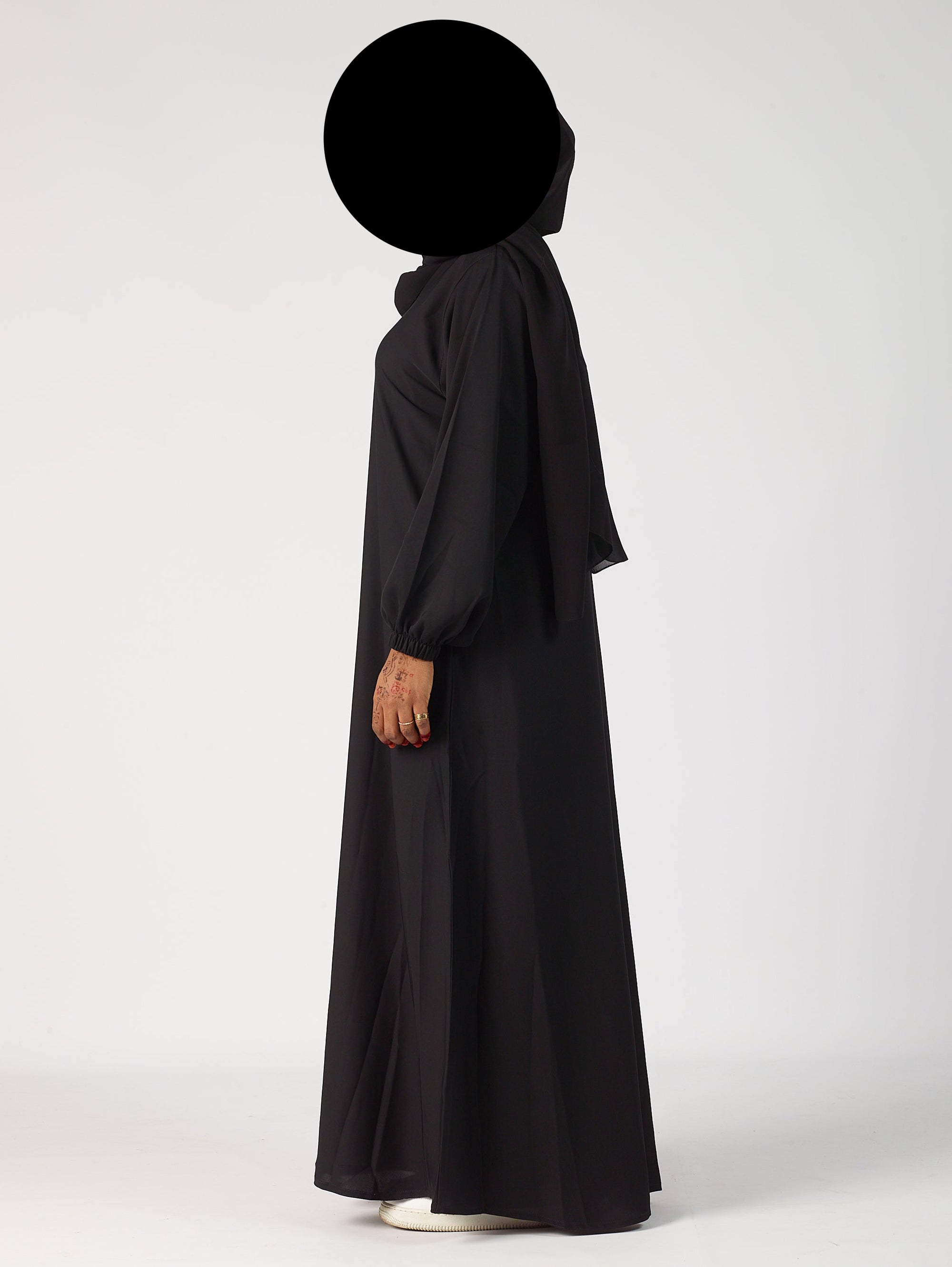 Premium plain black Open abaya - Cuff sleeve