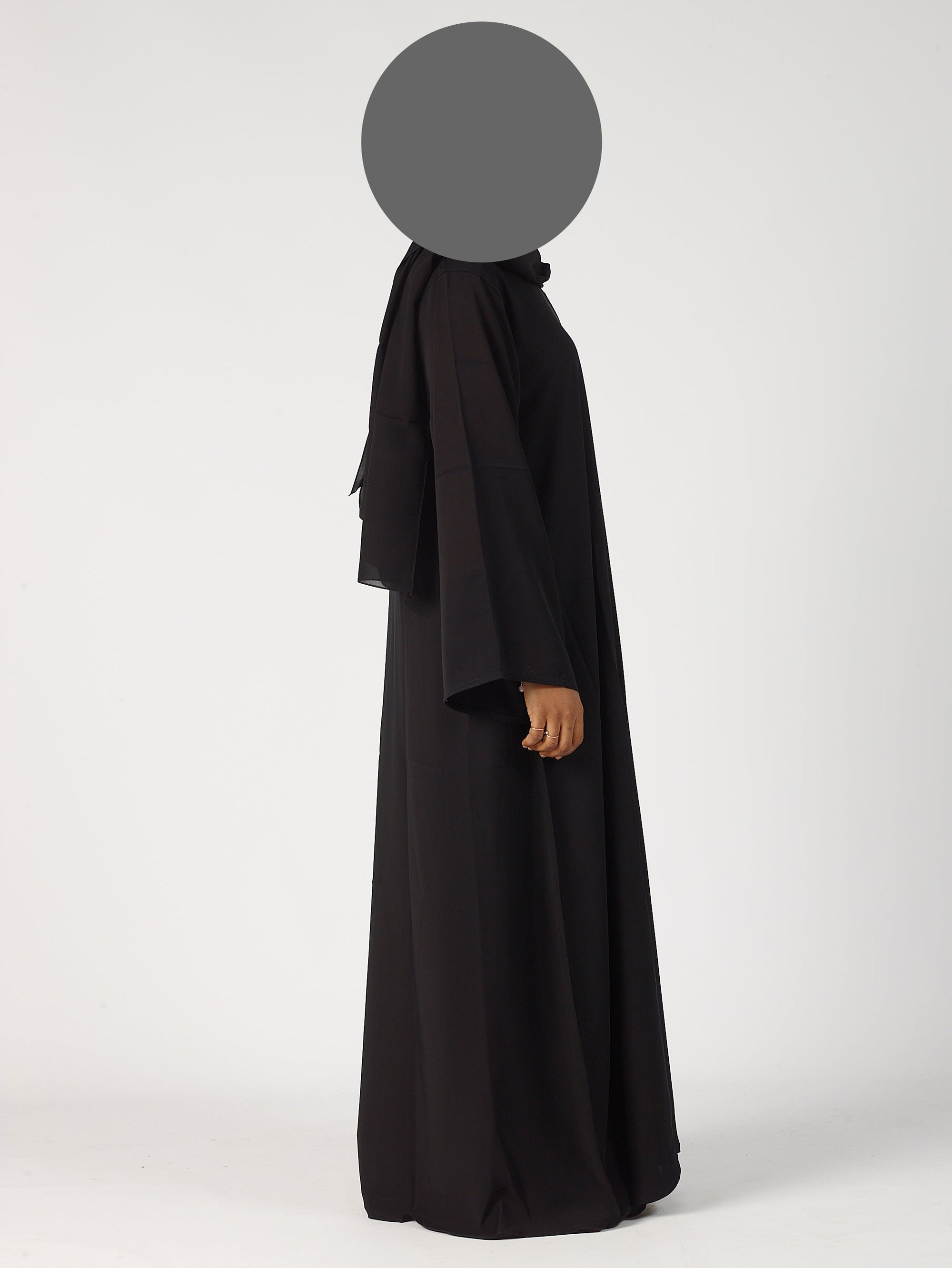 Premium plain black closed abaya - Wide sleeve