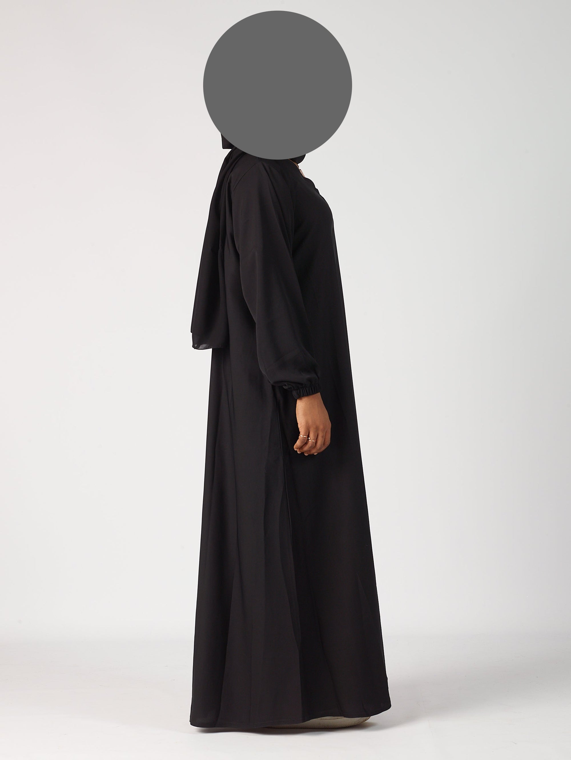 Premium plain black Open abaya - Cuff sleeve