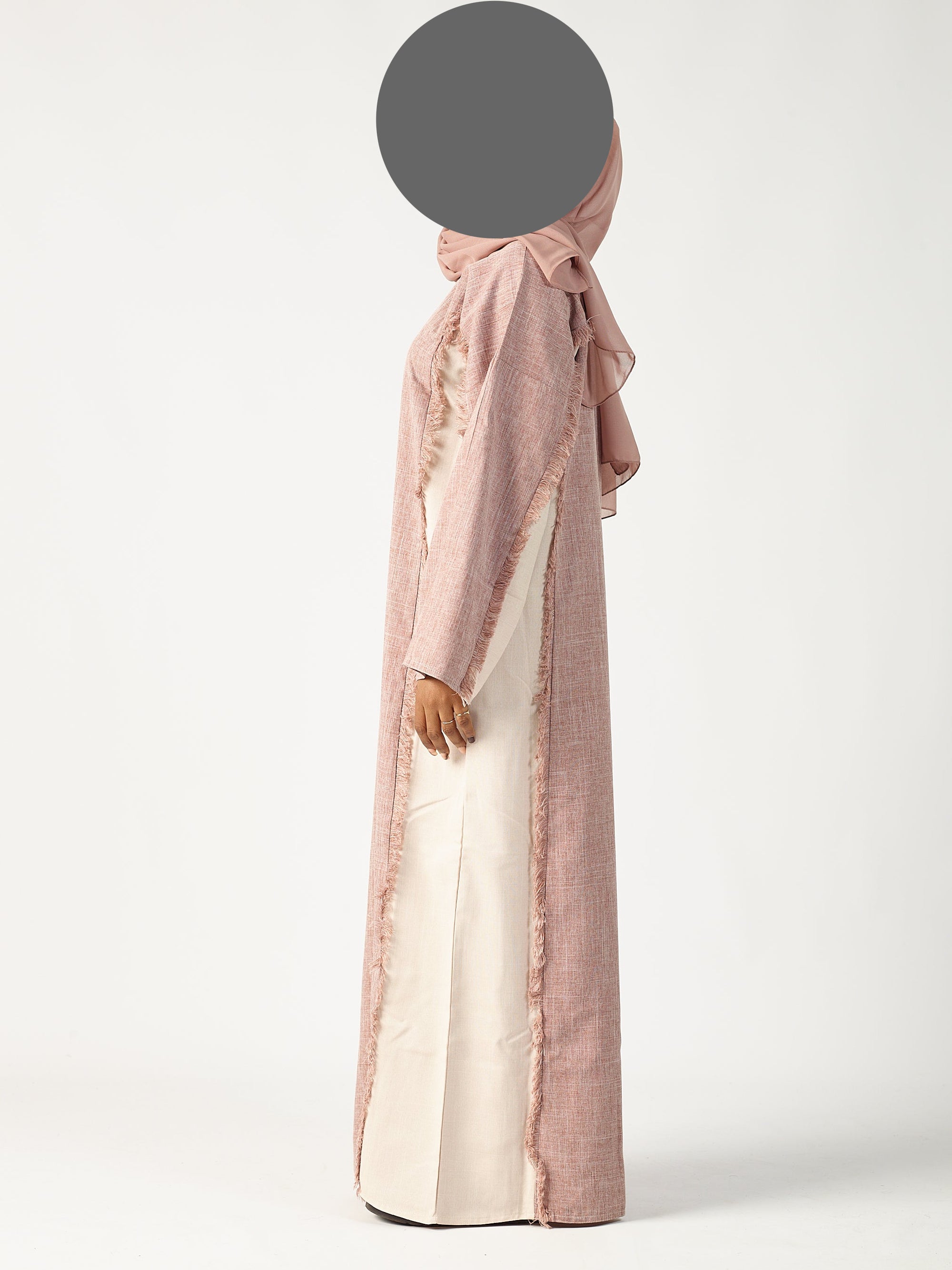 Rose & cream two tone linen abaya