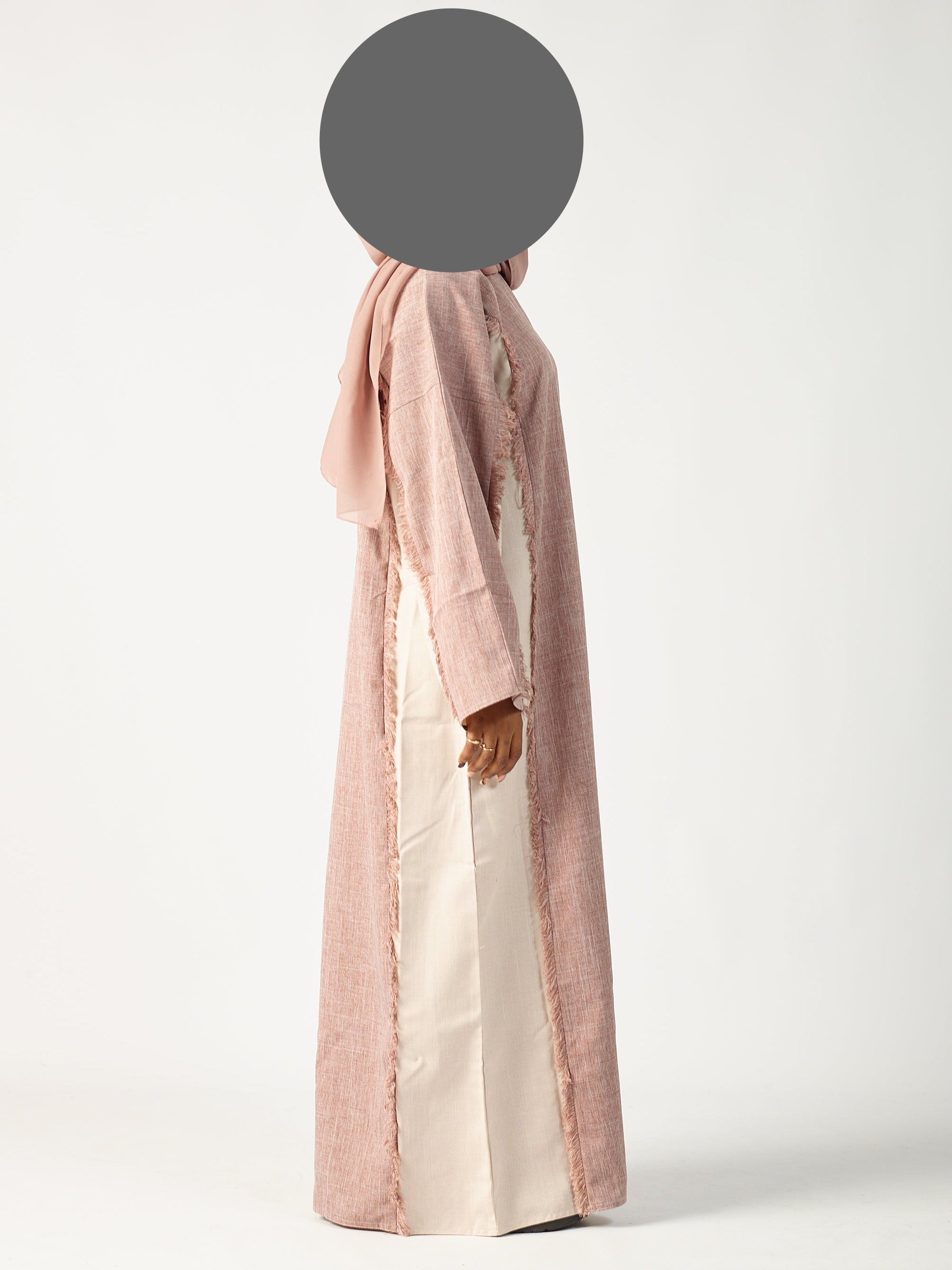 Rose & cream two tone linen abaya
