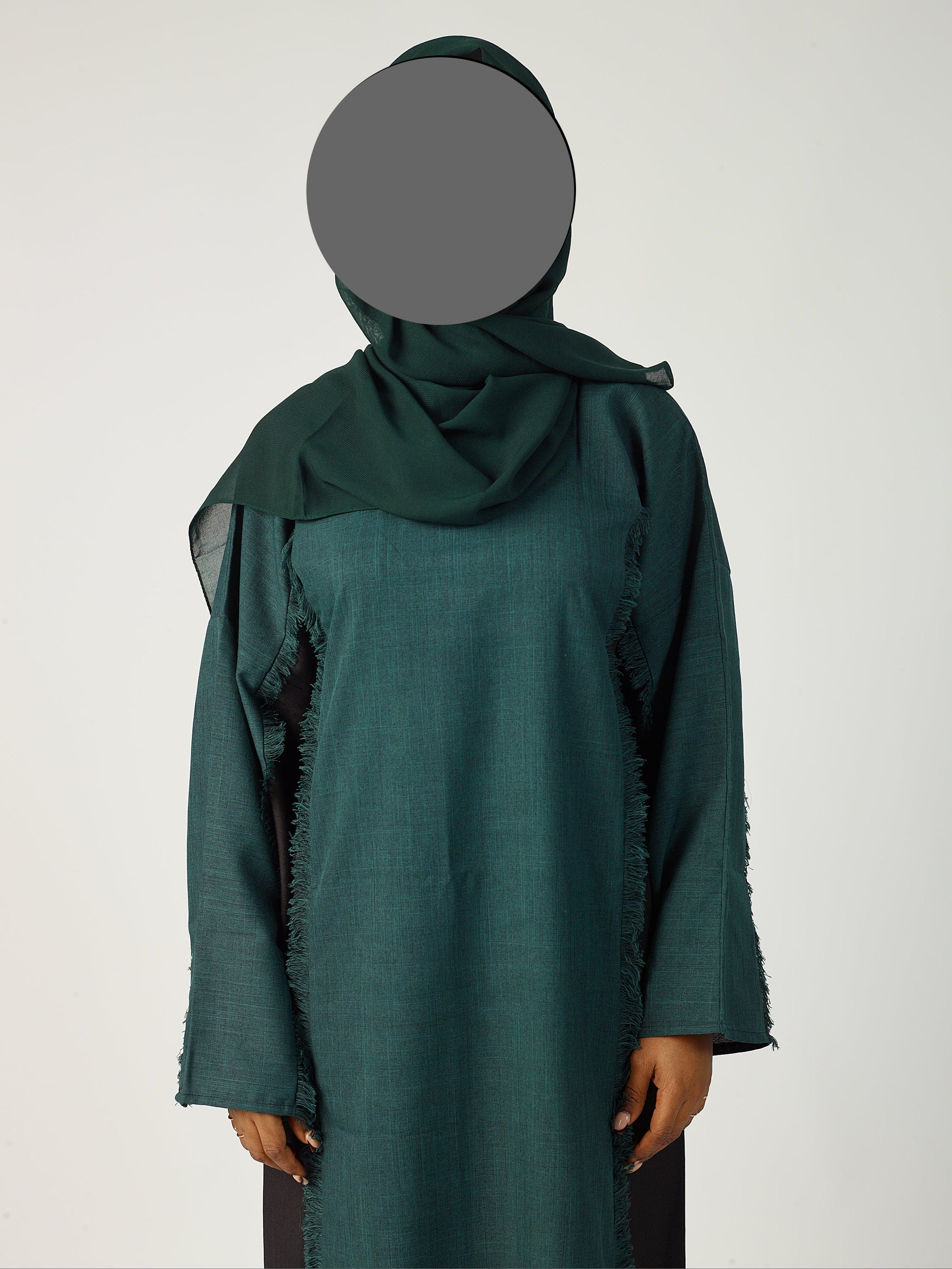 Dark Green & black two tone linen abaya