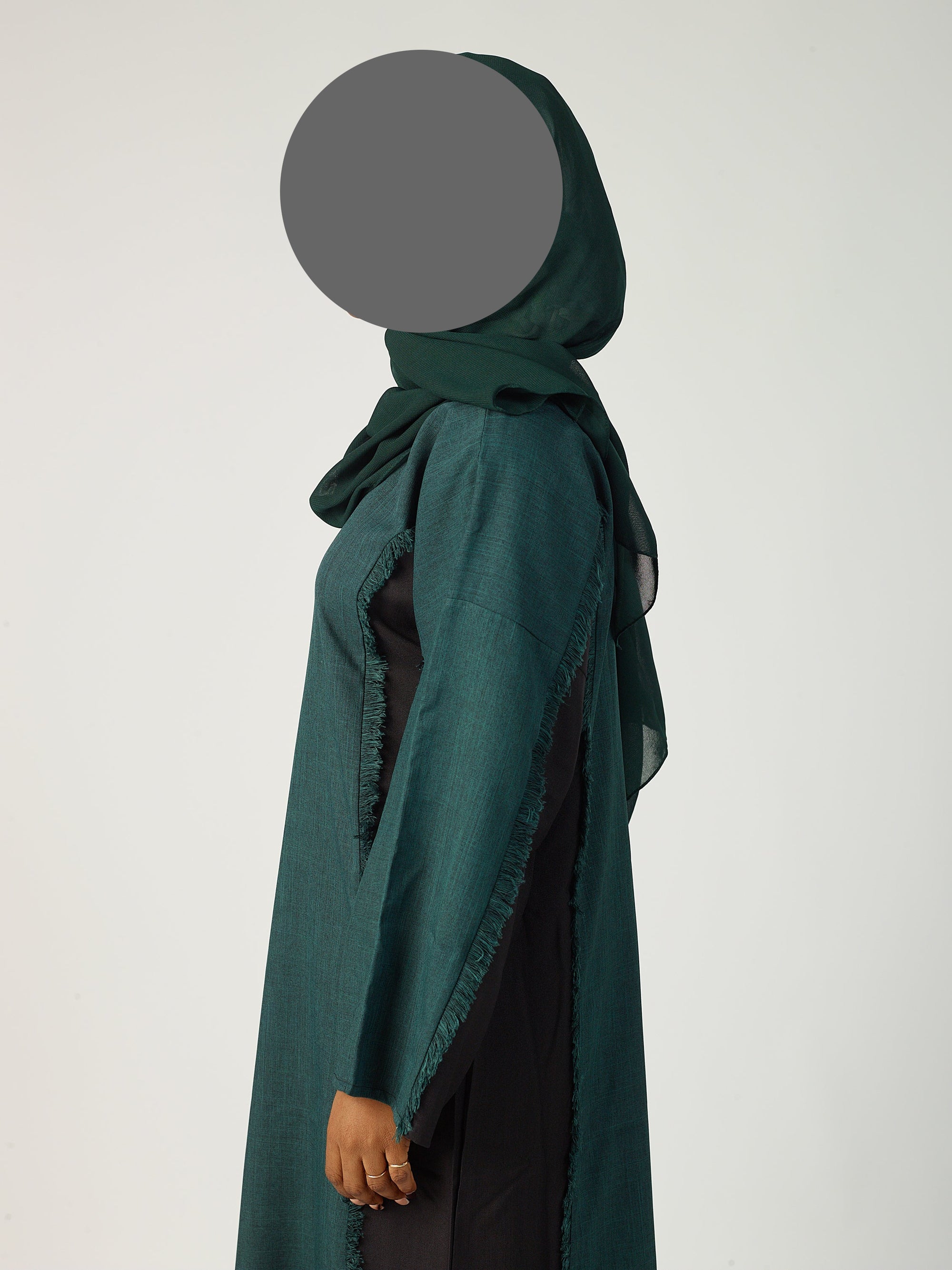 Dark Green & black two tone linen abaya
