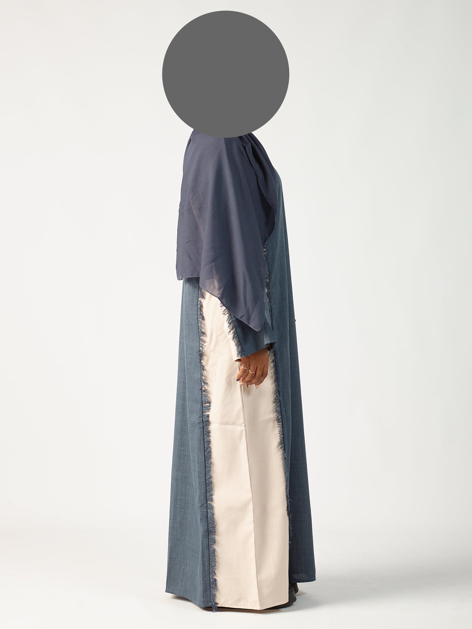 Navy & cream two tone linen abaya