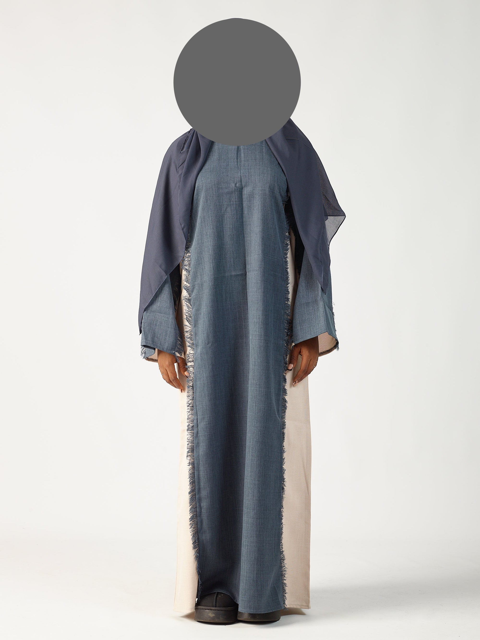 Navy & cream two tone linen abaya