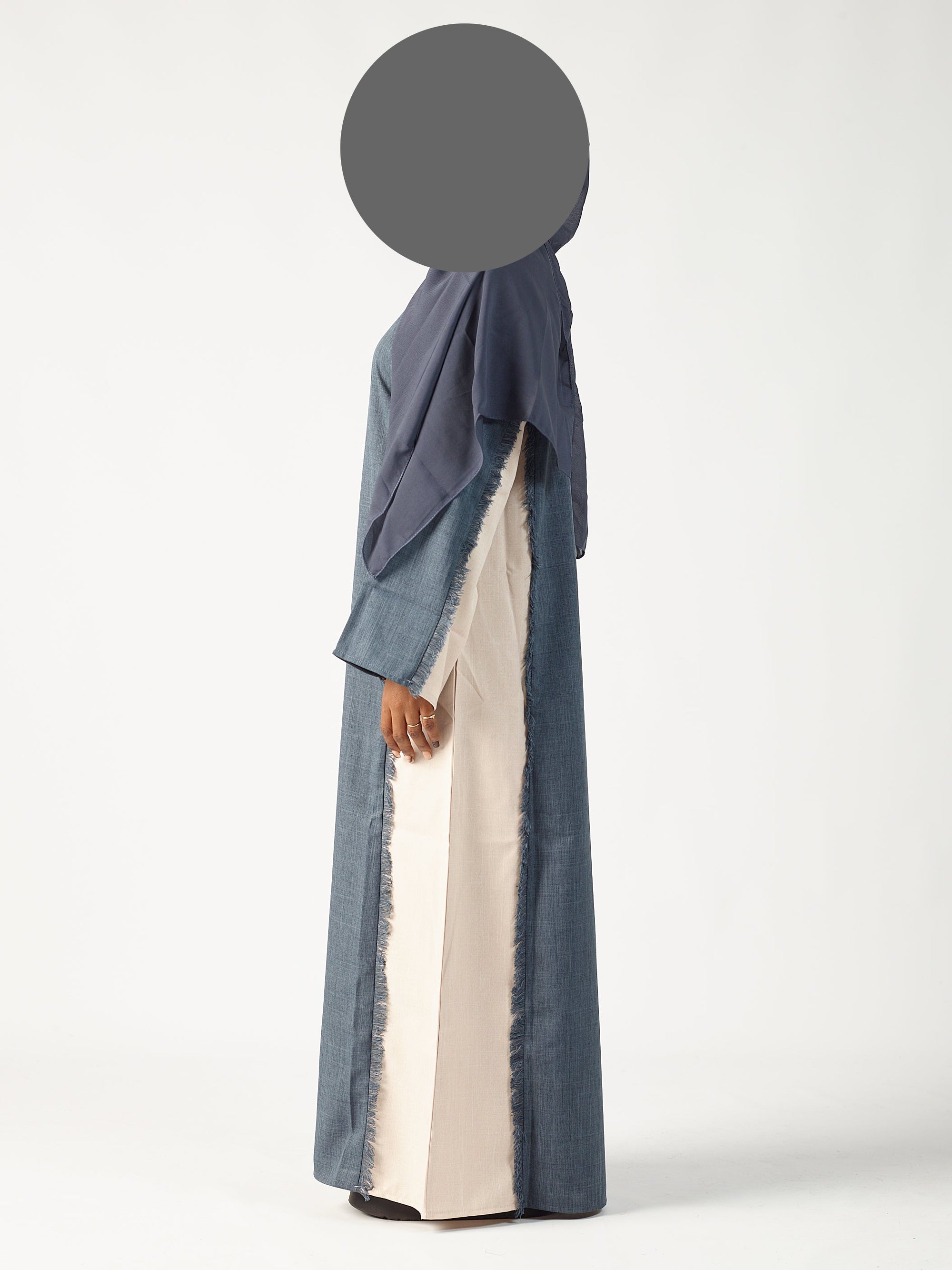 Navy & cream two tone linen abaya