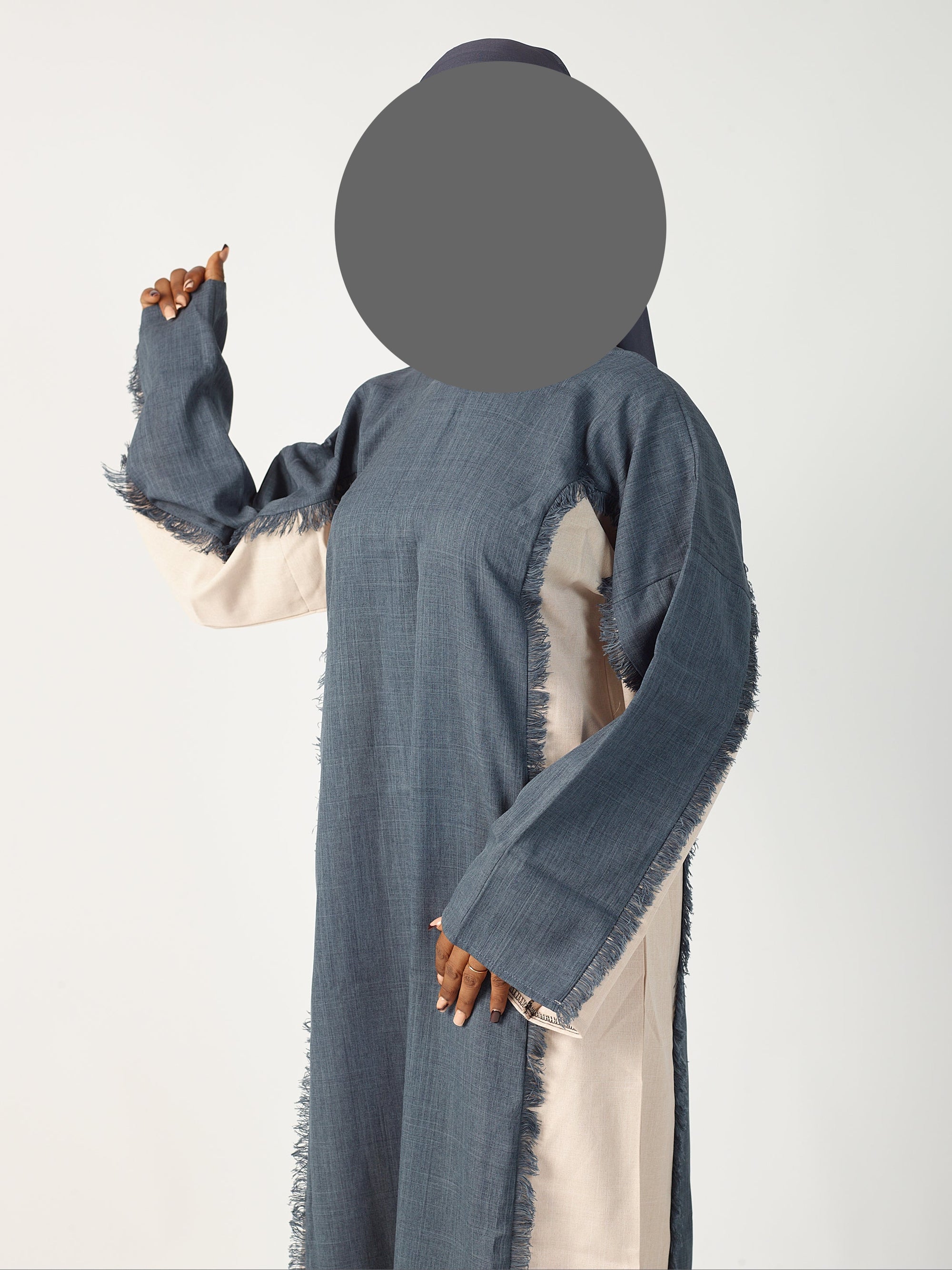 Navy & cream two tone linen abaya