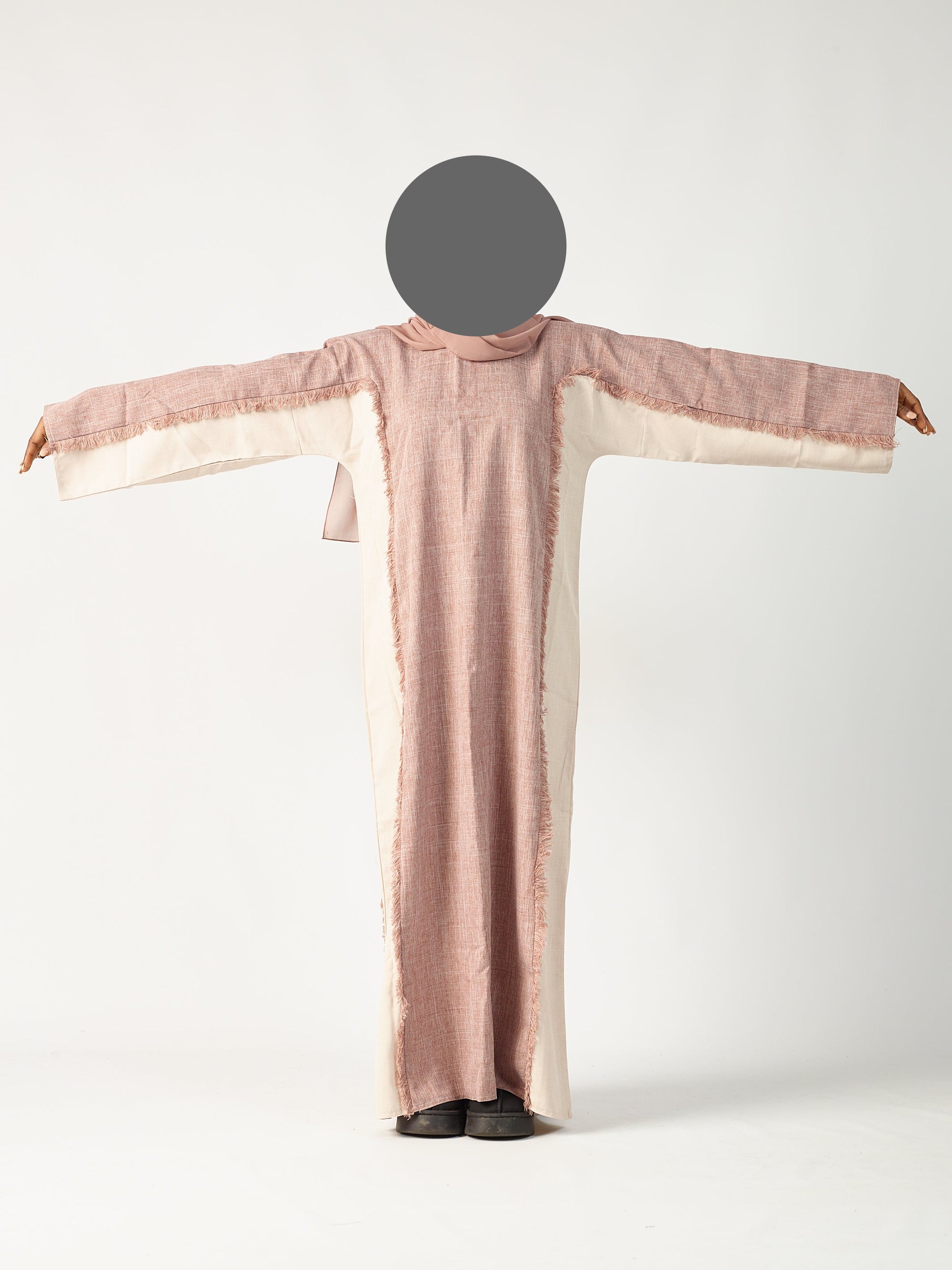 Rose & cream two tone linen abaya