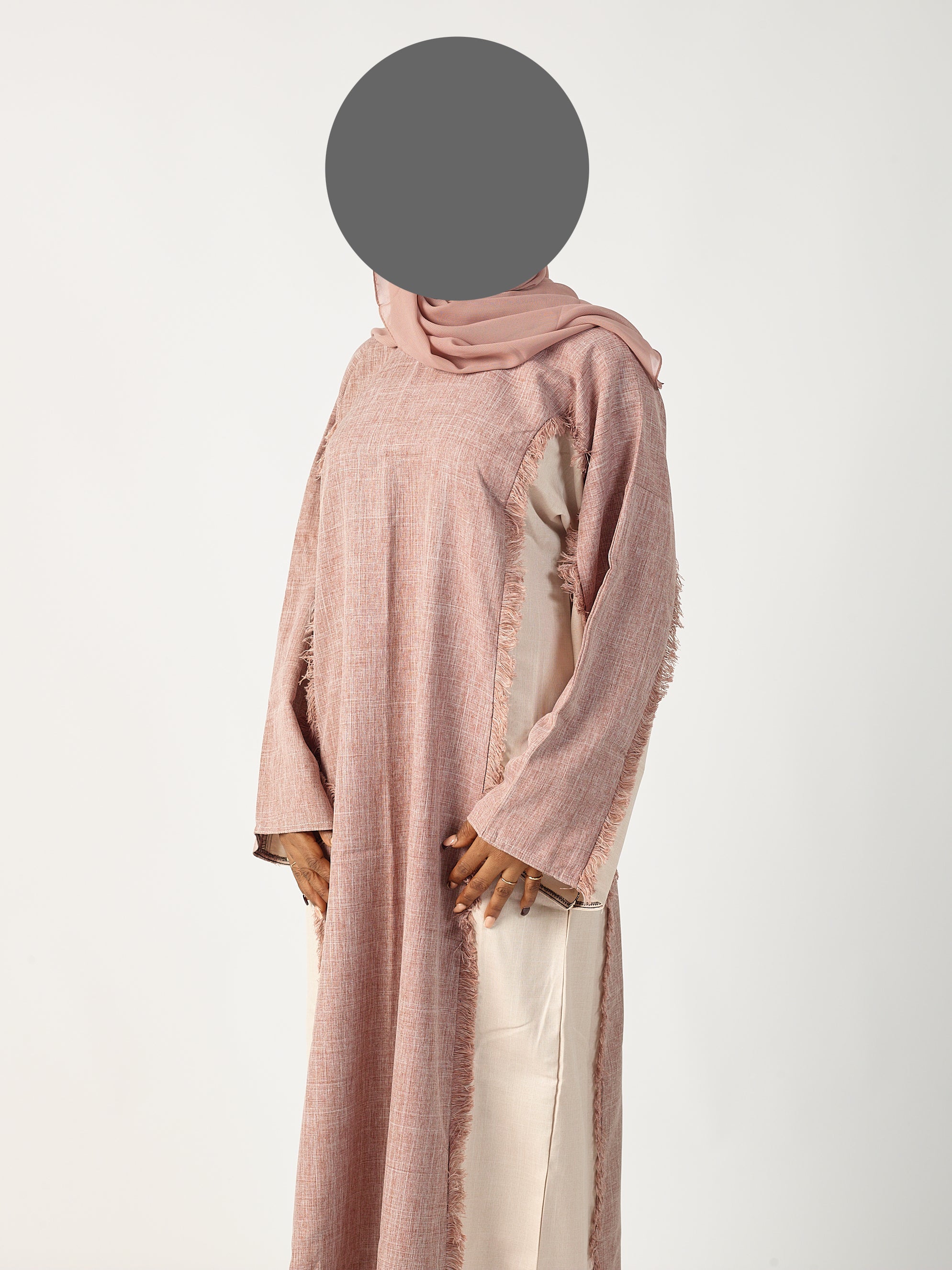 Rose & cream two tone linen abaya