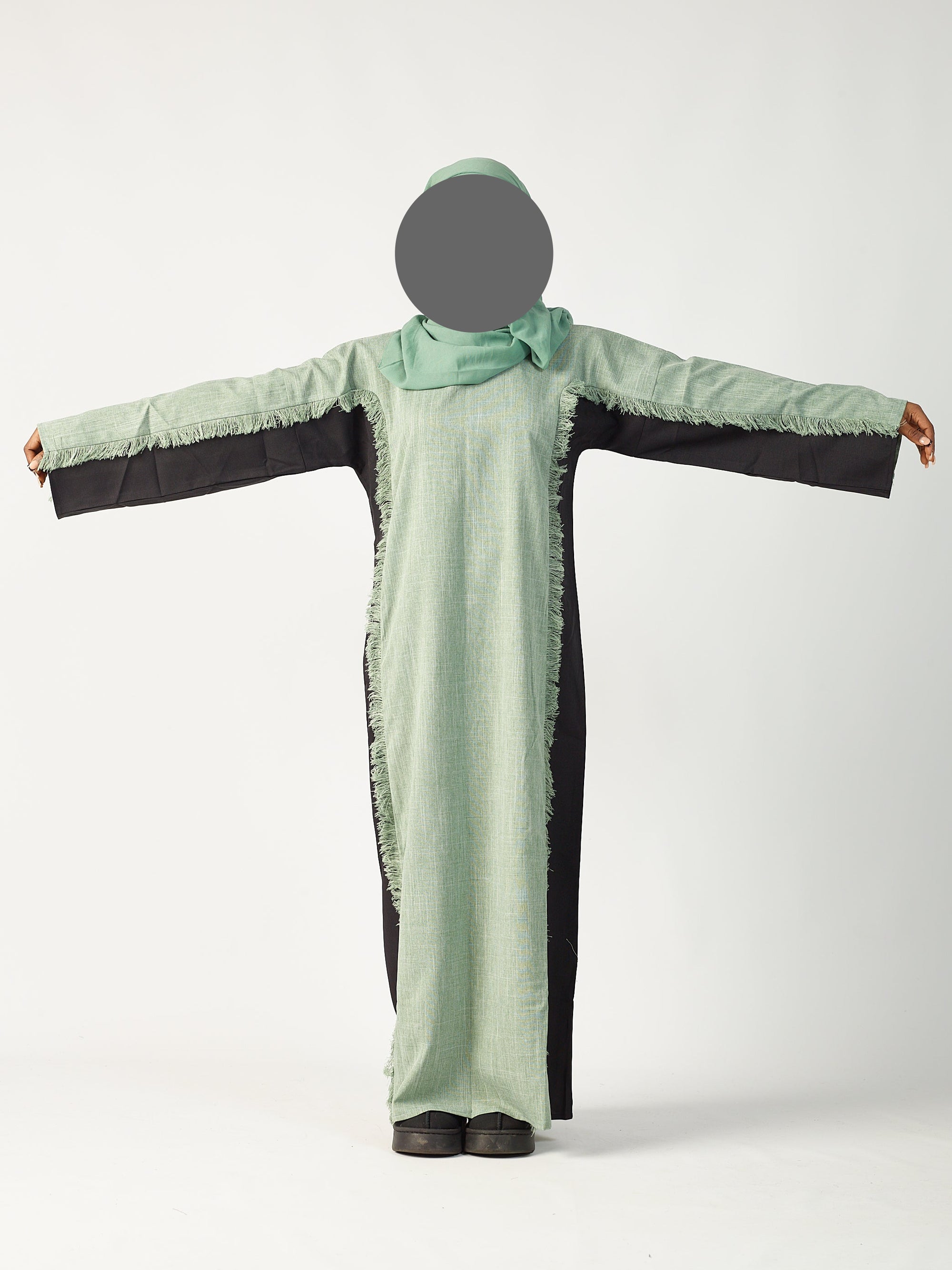 Green & black two tone linen abaya