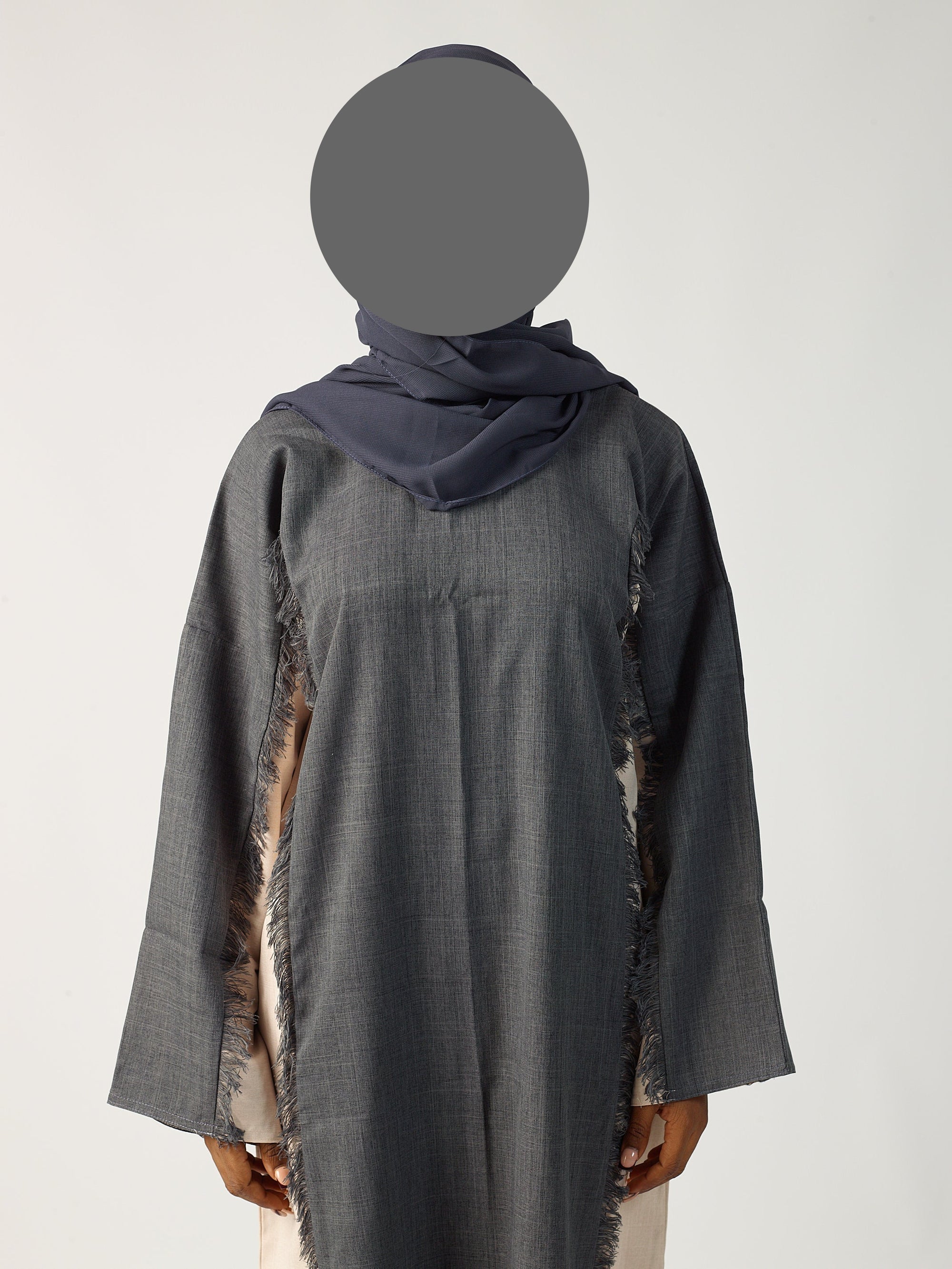 Grey & cream two tone linen abaya